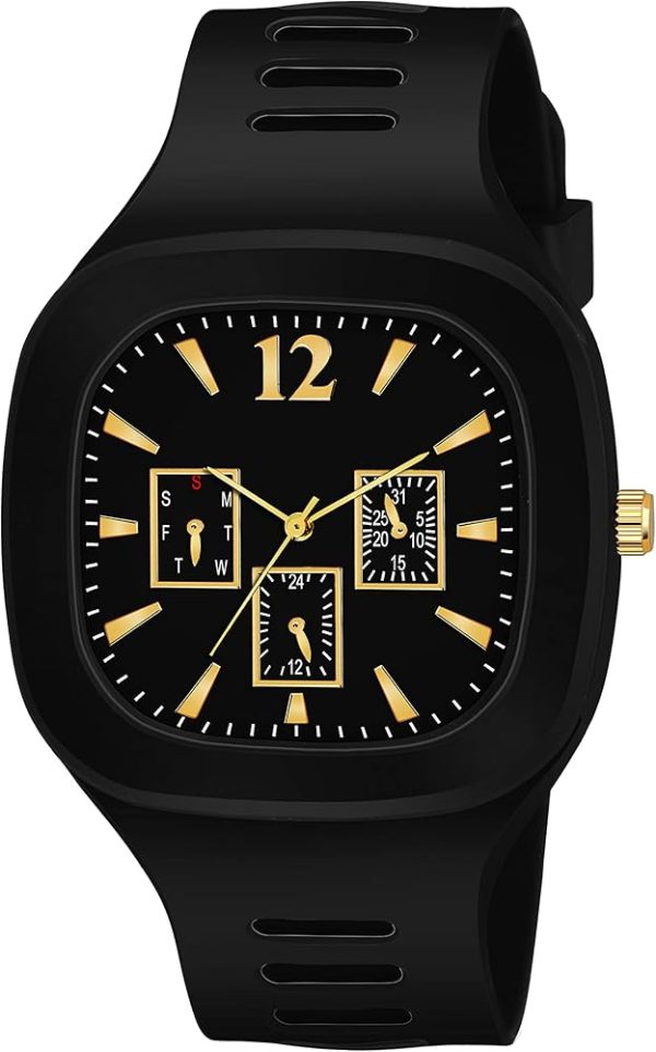 Stylish Black Silicone Strap Watch For Men With Square Dial