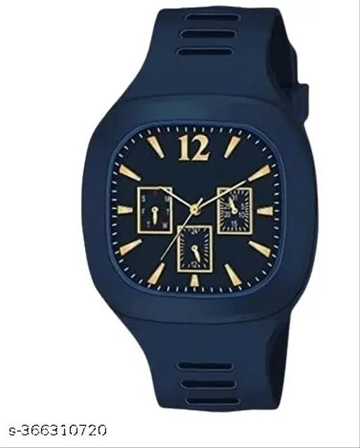 Stylish Black Silicone Strap Watch For Men With Square Dial