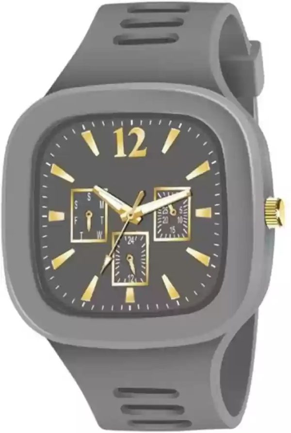 Stylish Black Silicone Strap Watch For Men With Square Dial